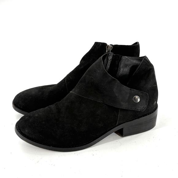 Eileen Fisher Billie Tumbled Nubuck Booties 7.5 Black NWOT Boots Ankle Side Snap - Picture 3 of 8